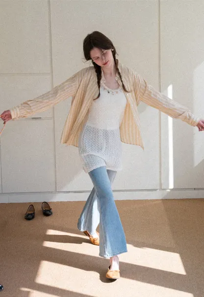 Striped Oversized Shirt with Button Detailing