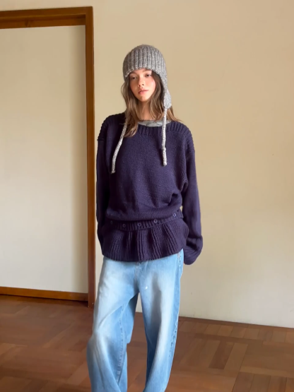Trendy Women Sweater with Loose Detachable Hem