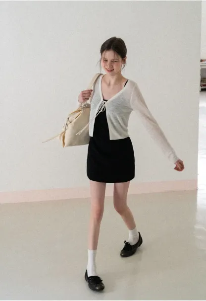 Sleeveless fitted mini dress with thin straps