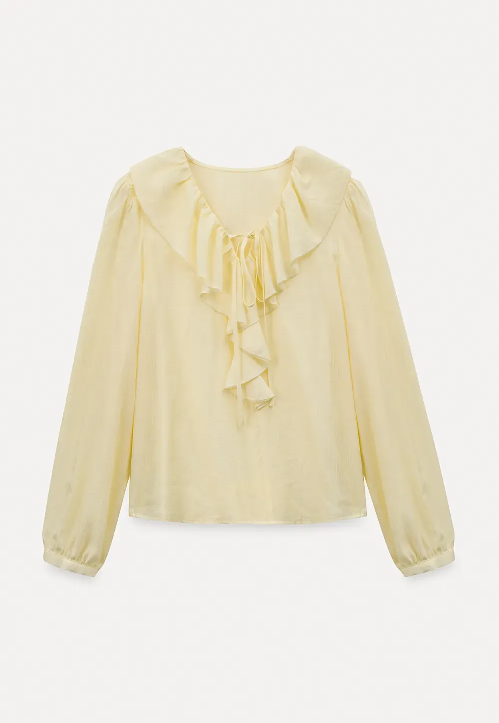 Ruffled Collar Long Sleeve Blouse with Tie Front