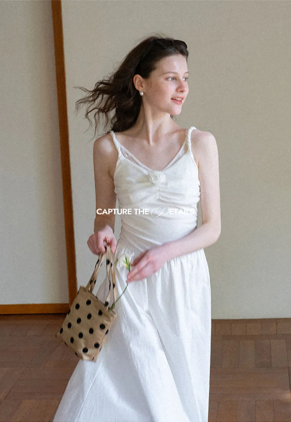 Sleeveless V Neck Midi Dress with Ruched Bodice