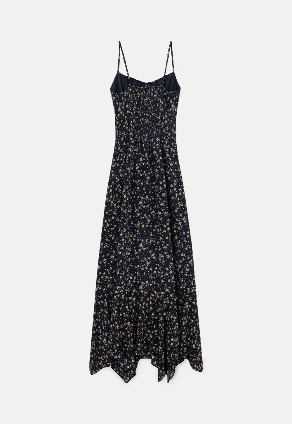 Floral Print Slip Dress with Thin Straps and Asymmetrical Hem