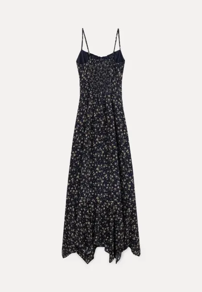 Floral Print Slip Dress with Thin Straps and Asymmetrical Hem