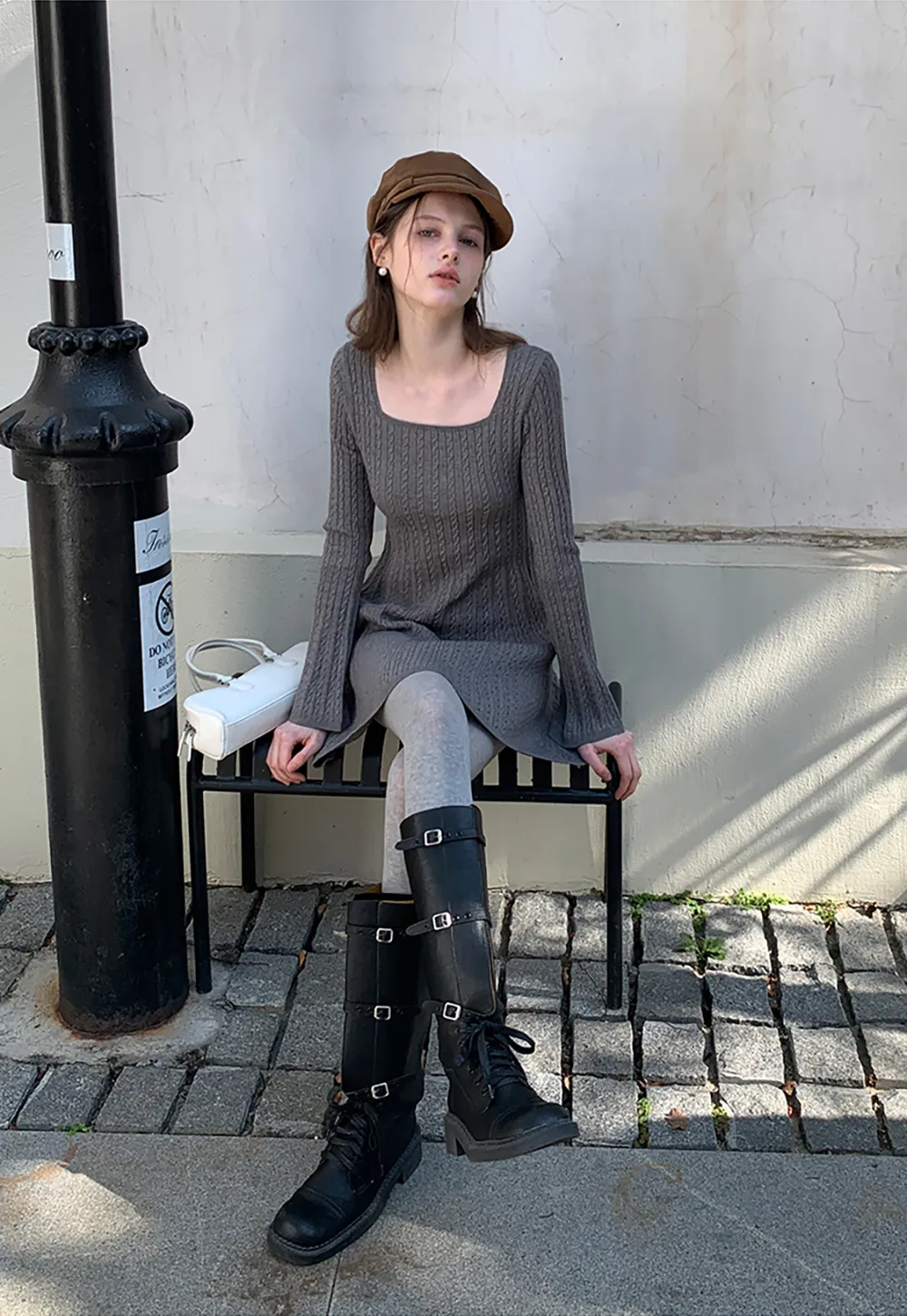 Elegant Cable Knit Flare Dress