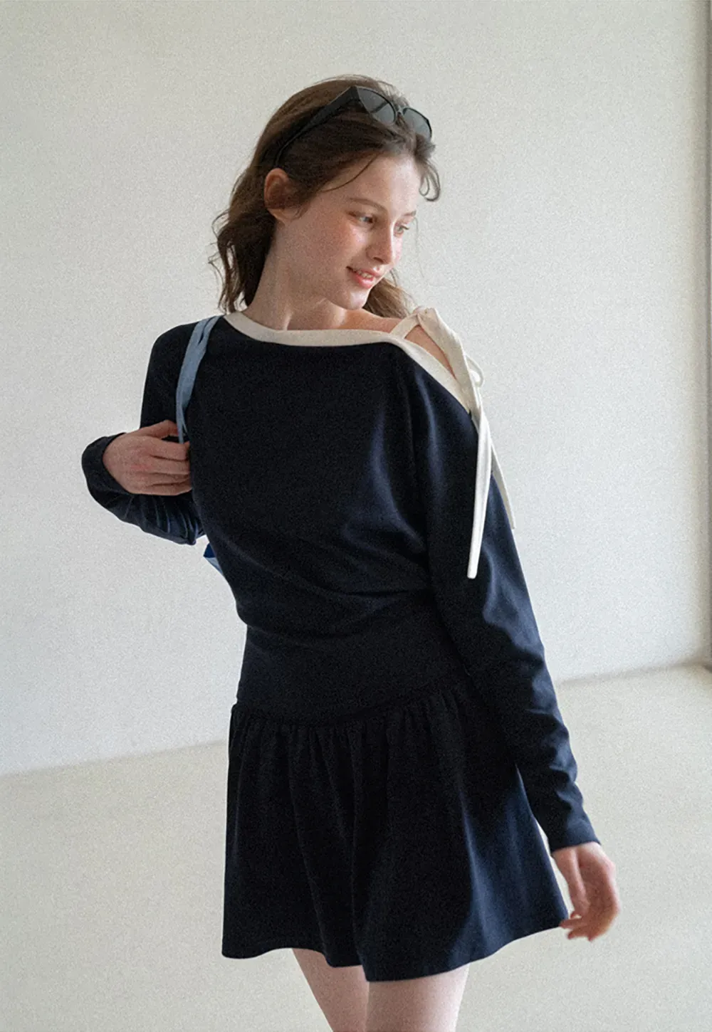 Long sleeve top with bow detail and mini skirt set