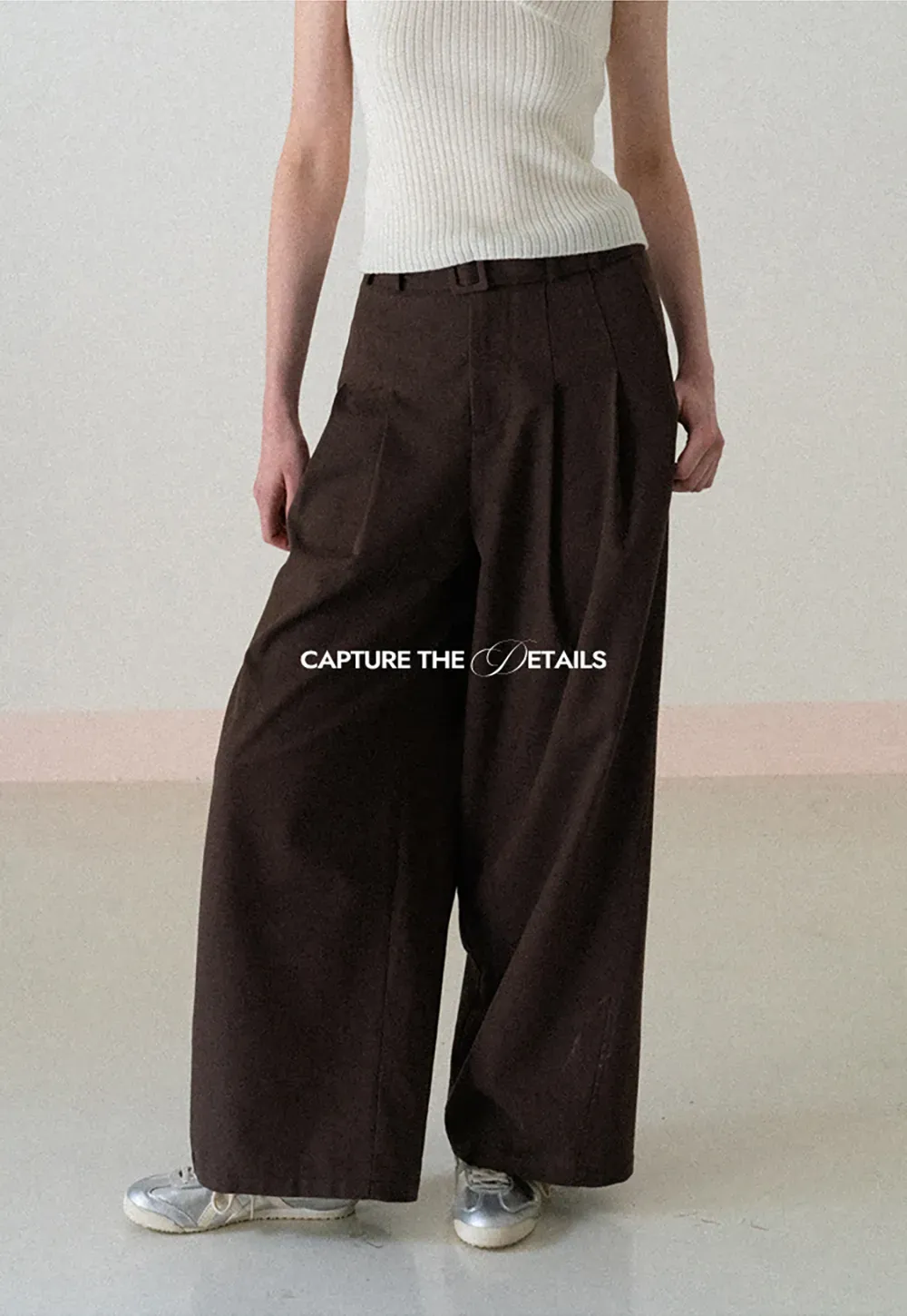 Wide Leg Pleated Casual Pants with Belt