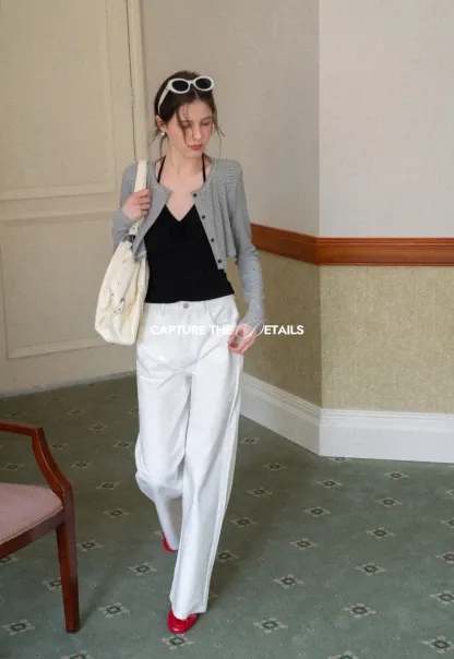 Wide leg high waist denim pants