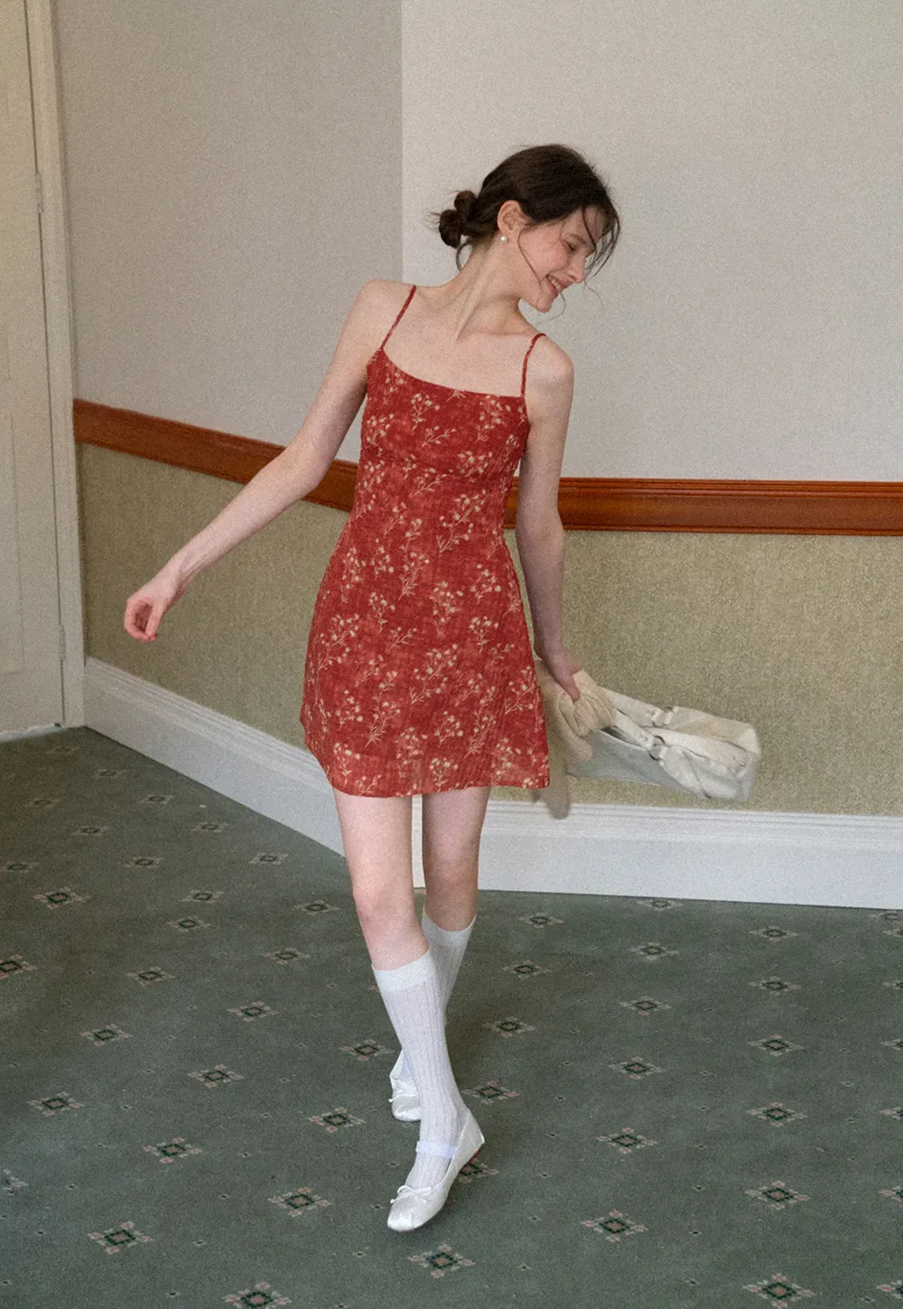 Floral Print Slip Dress with Thin Straps