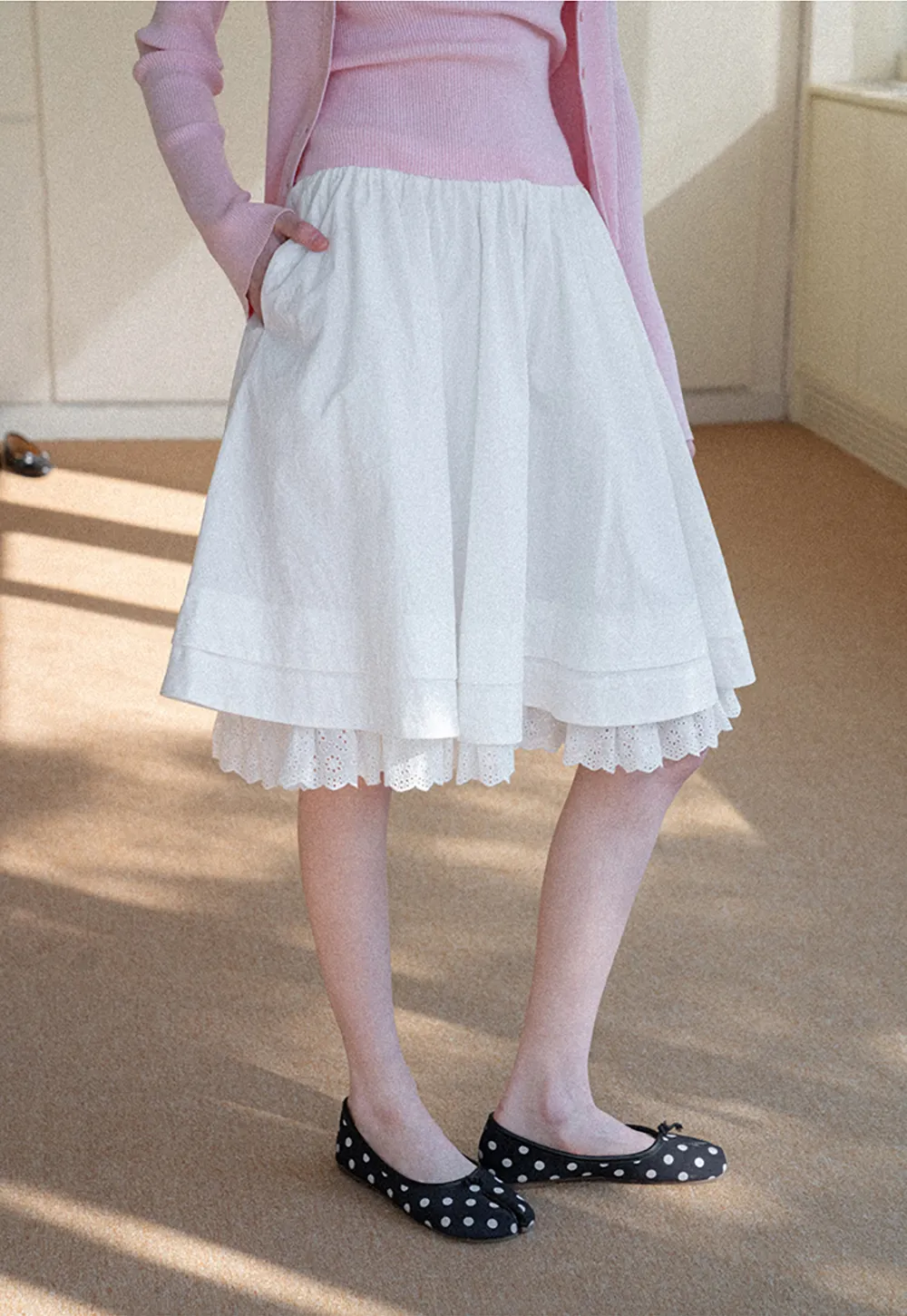 Elegant Flared Skirt with Lace Trim