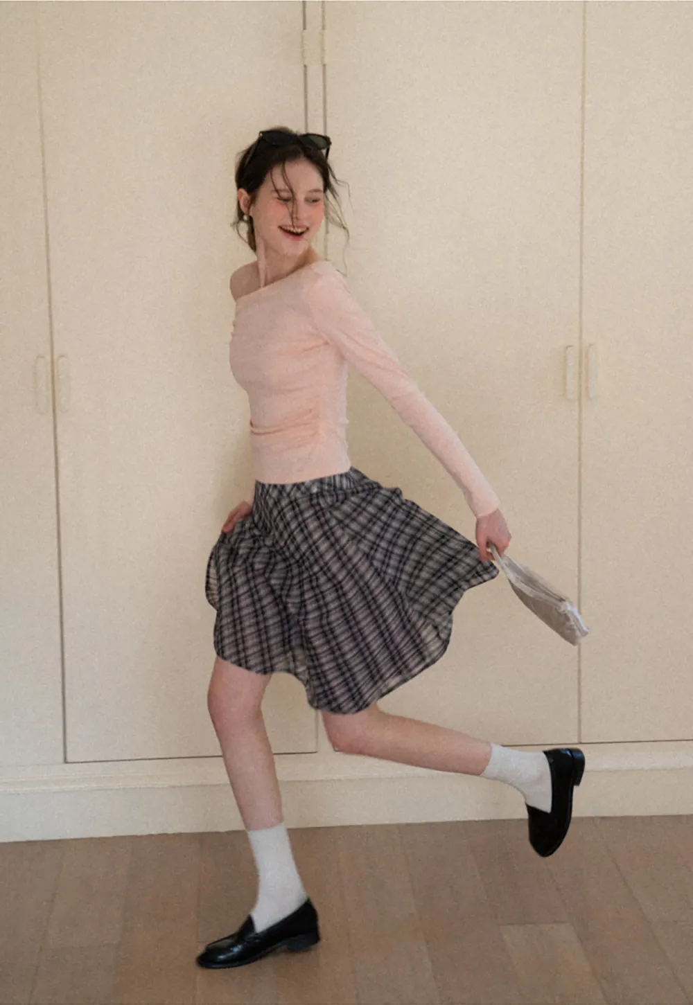 Plaid Pleated Midi Skirt