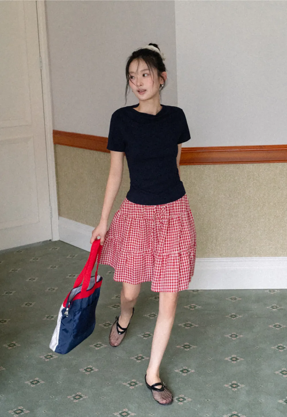 Gingham Pattern Tiered Skirt