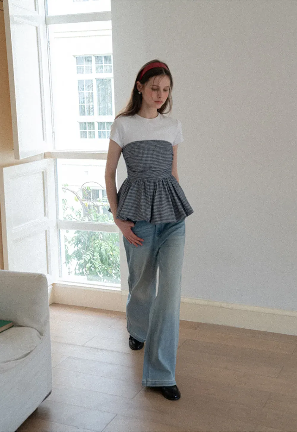 Smocked Waist Checkered Tank Top