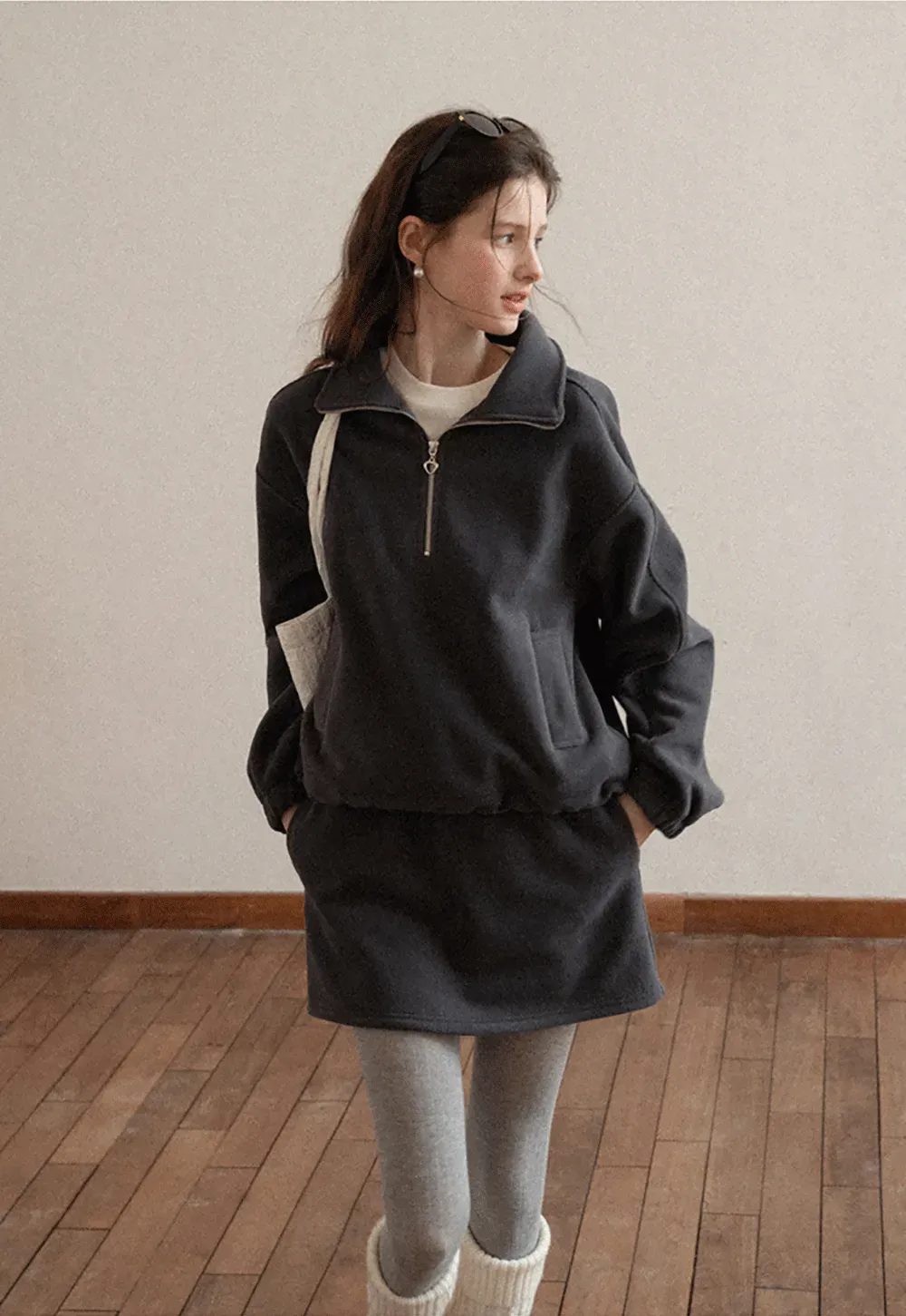 Fleece Mini Skirt Elastic Waist Casual Wear