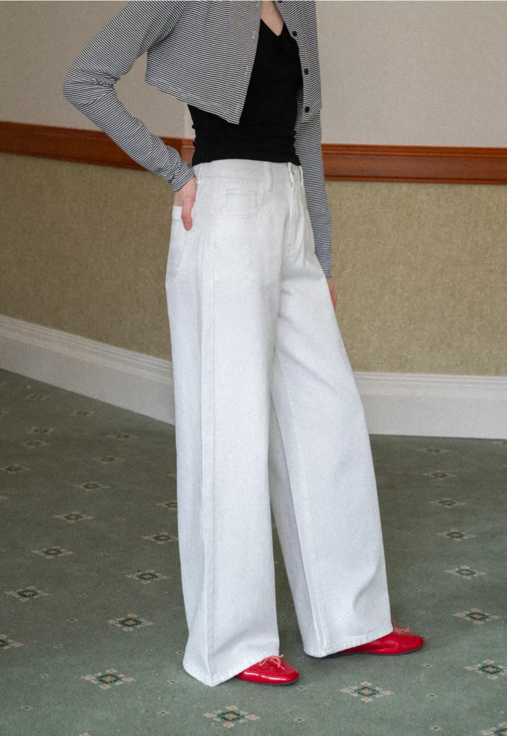 Wide leg high waist denim pants