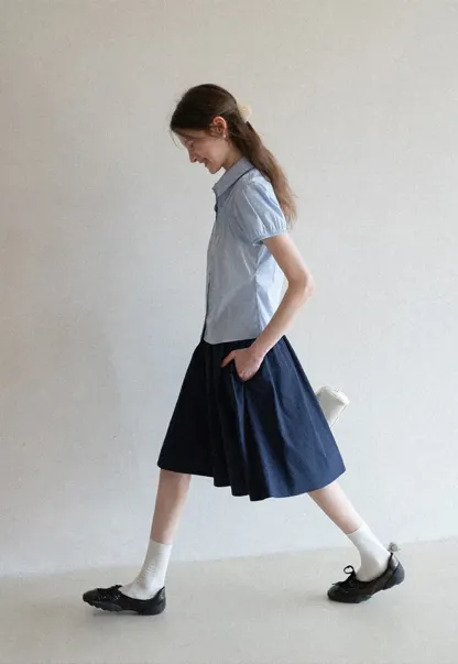 Short Sleeve Button Up Shirt with Pleated Detail