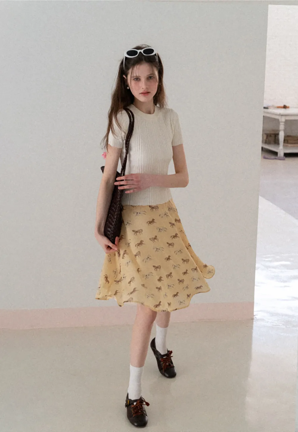 Horse Print Flared Midi Skirt