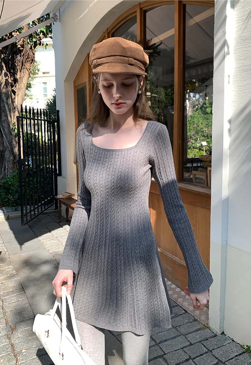 Elegant Cable Knit Flare Dress