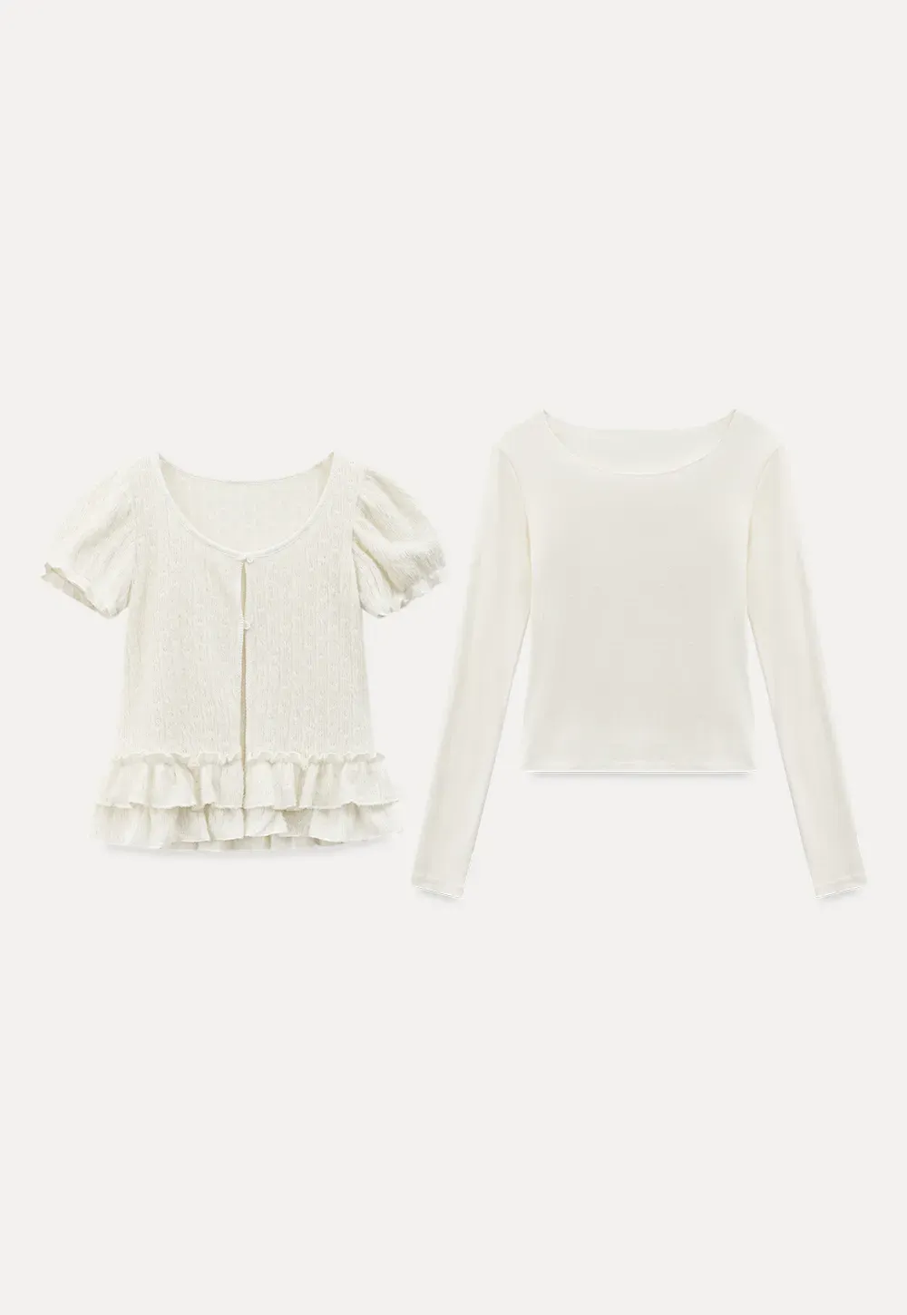 floral lace top with puffed sleeves and ruffled hem