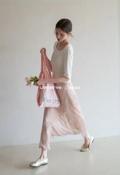 Flowy floral print midi skirt with layered hem