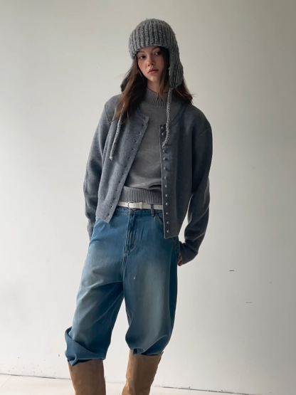 Elegant Pleated Skirt Dress with Knit Cardigan