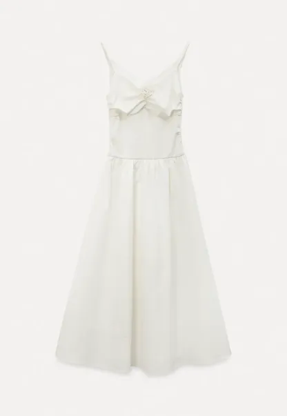 Sleeveless V Neck Midi Dress with Ruched Bodice