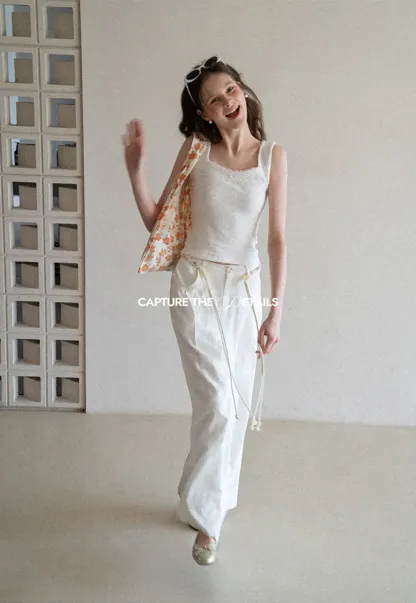 Casual Pants with Wide Legs and Pleats