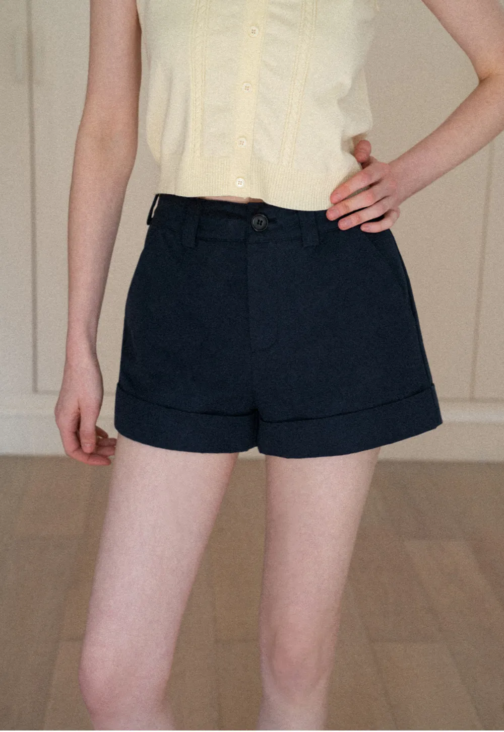 Cropped Tailored Shorts with Cuffed Hem