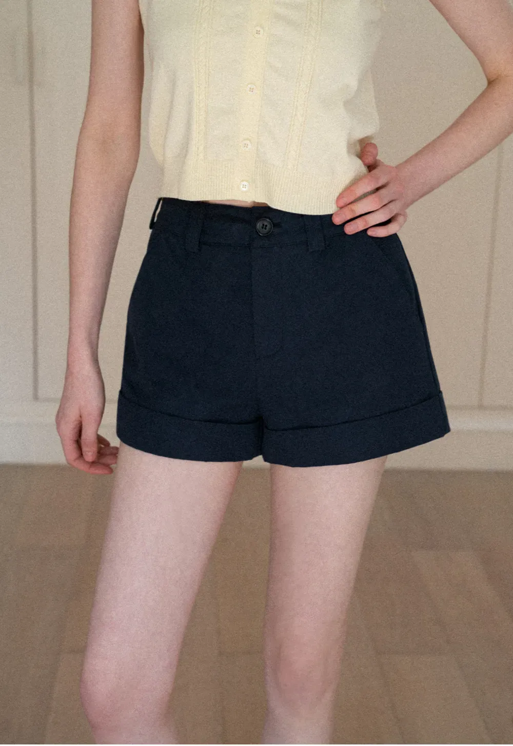 Cropped Tailored Shorts with Cuffed Hem