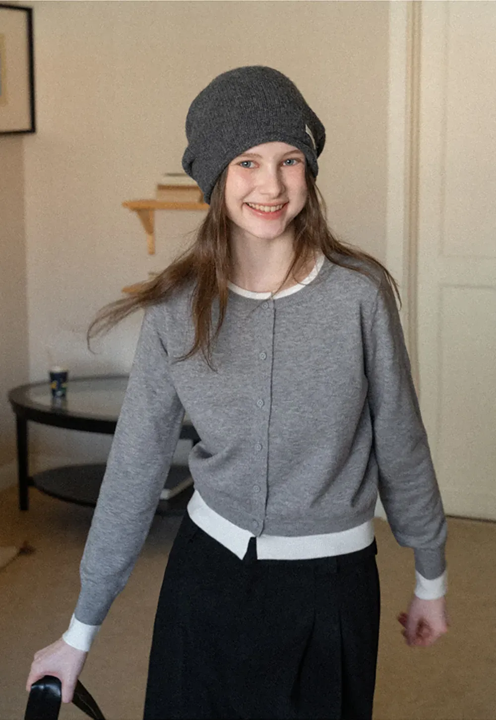 Elegant Round Neck Knit Sweater with Button Detail