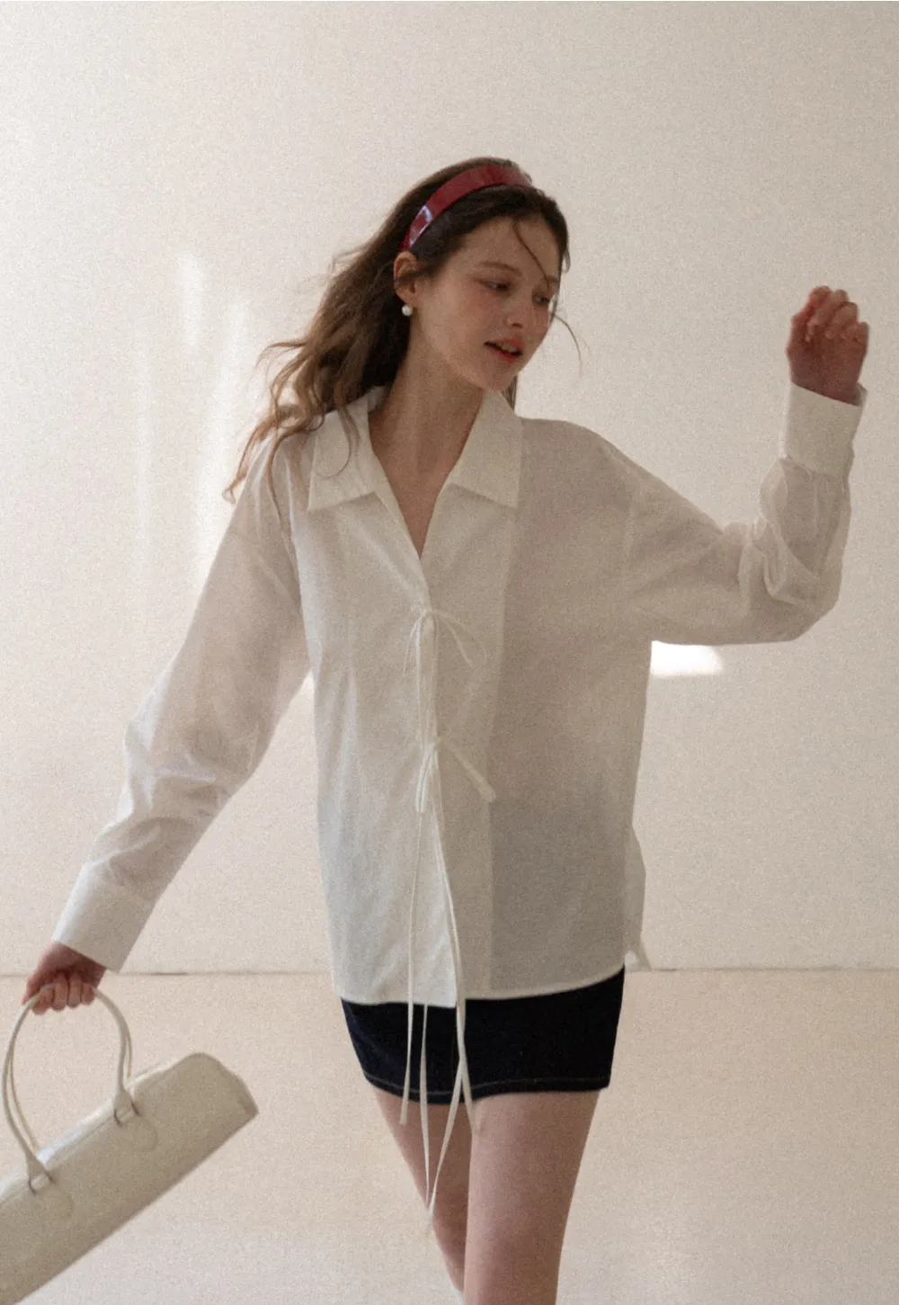 Long sleeve shirt with front tie detail