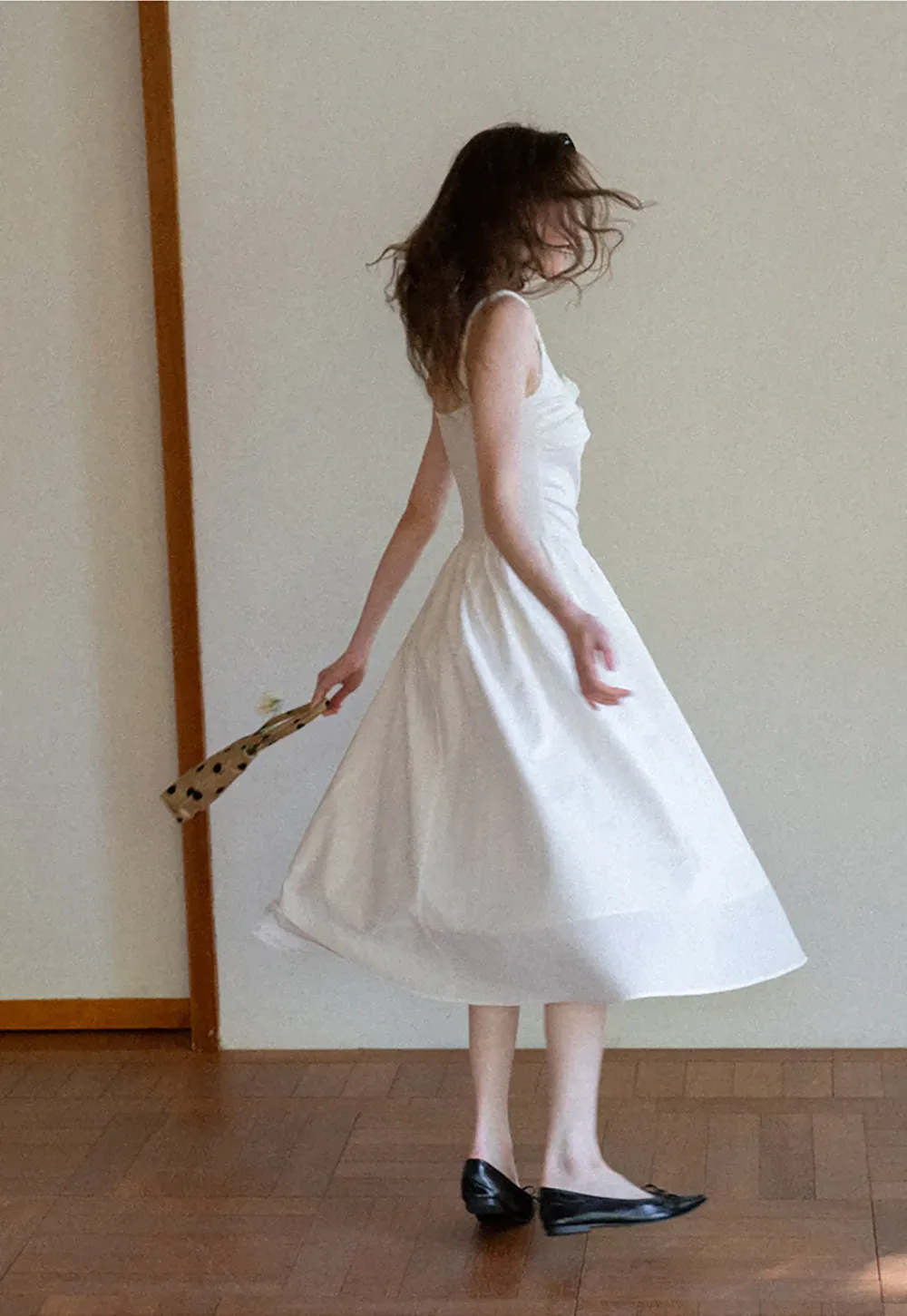 Sleeveless V Neck Midi Dress with Ruched Bodice