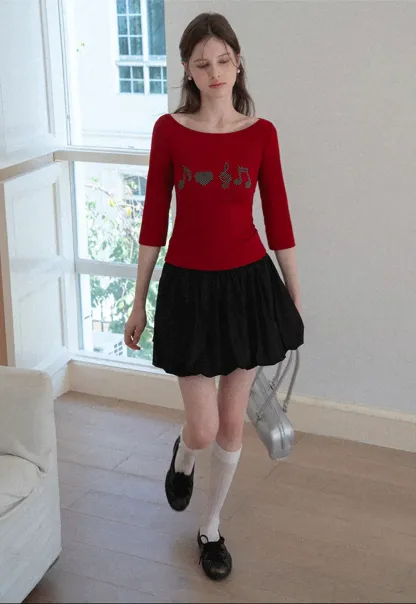 Pleated A-line Skirt with Elastic Waistband