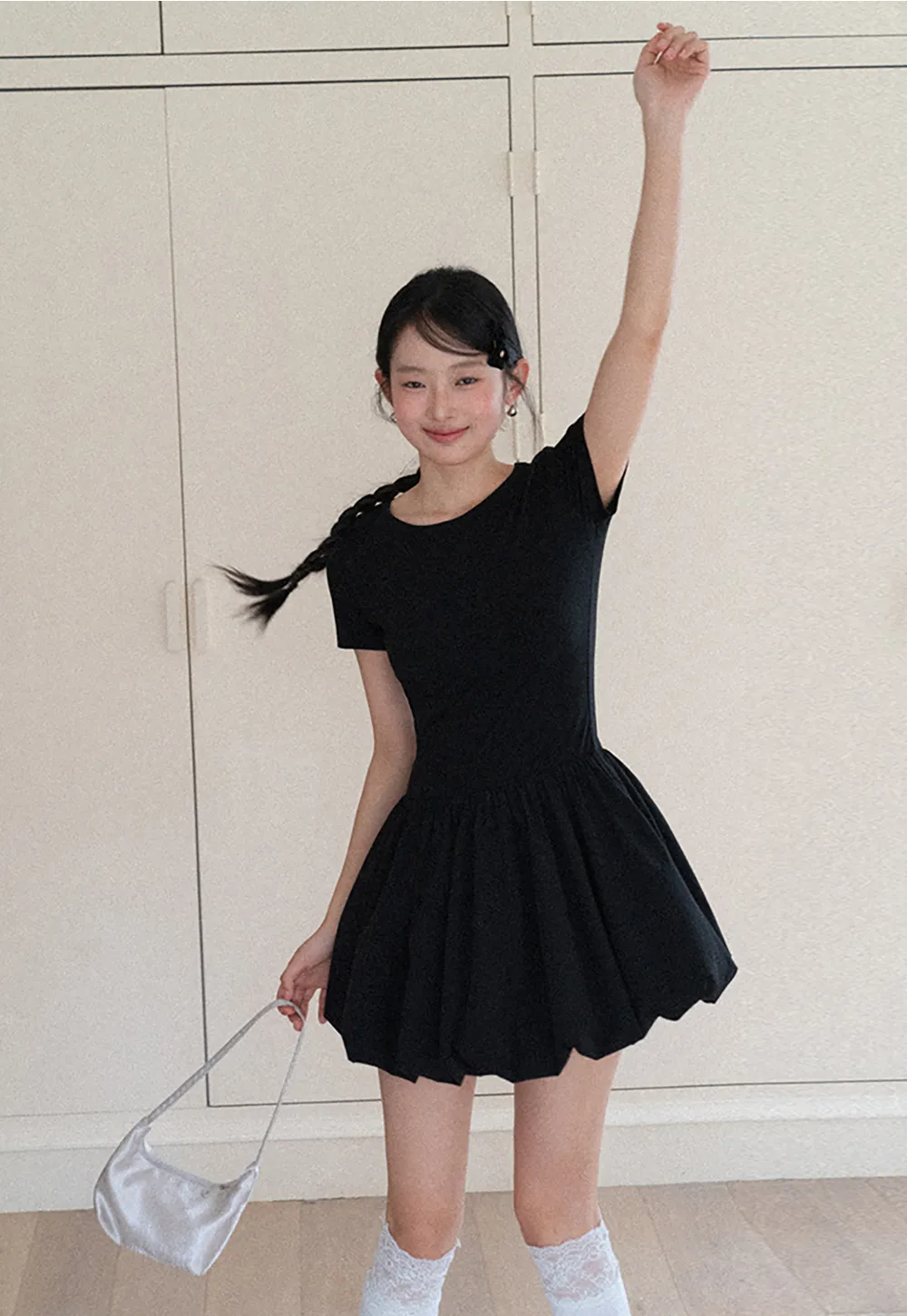 Short Sleeve Dress with Back Cutout and Bow Detail