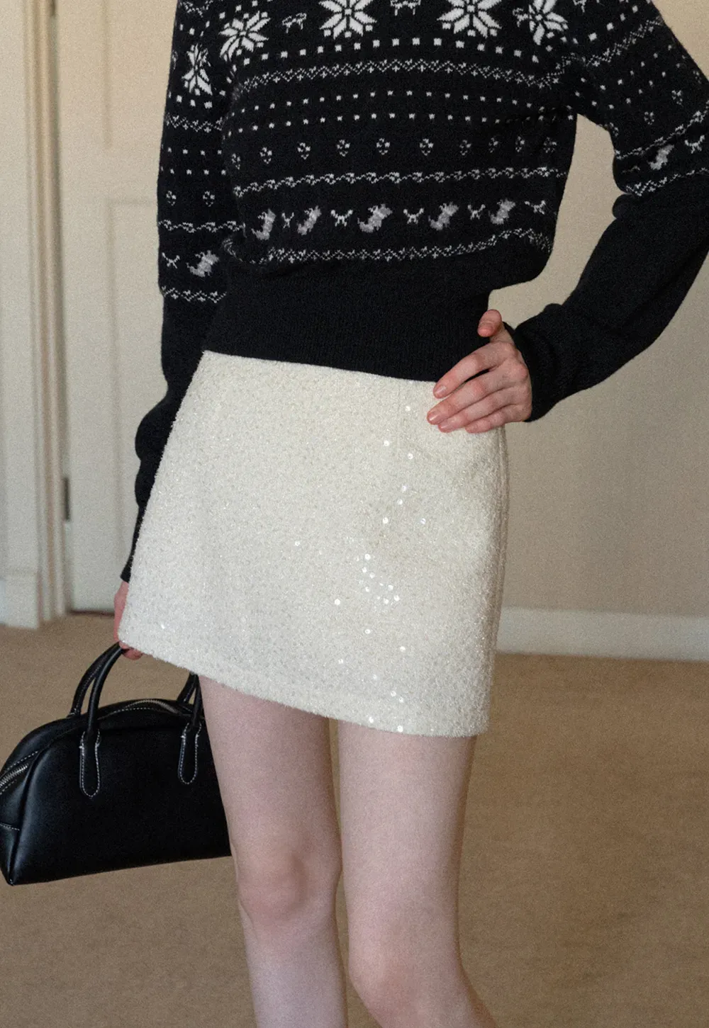sparkling sequin mini skirt with flared hem