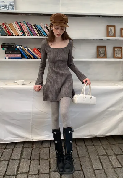 Elegant Cable Knit Flare Dress