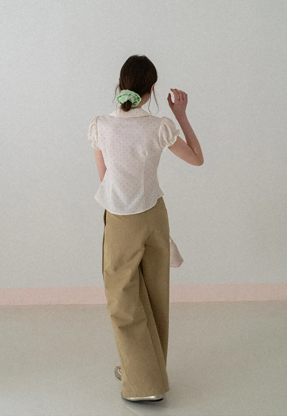 Short Sleeve Shirt with Bow Detail and Polka Dots