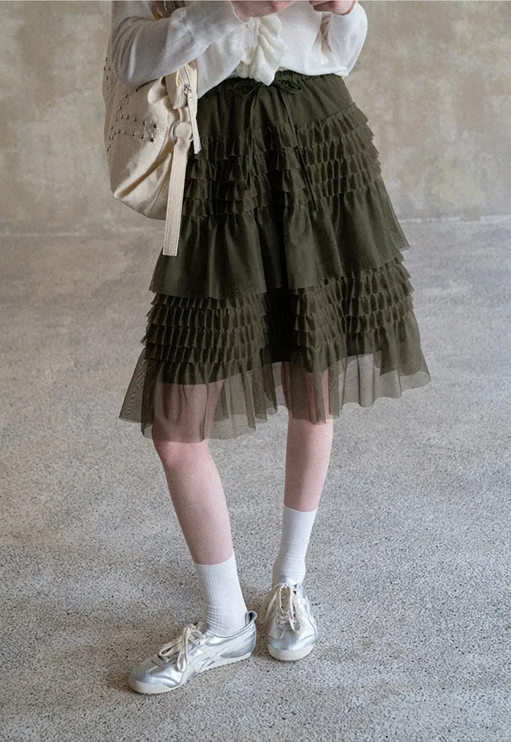 Tiered Ruffled Sheer Skirt with Drawstring Waist
