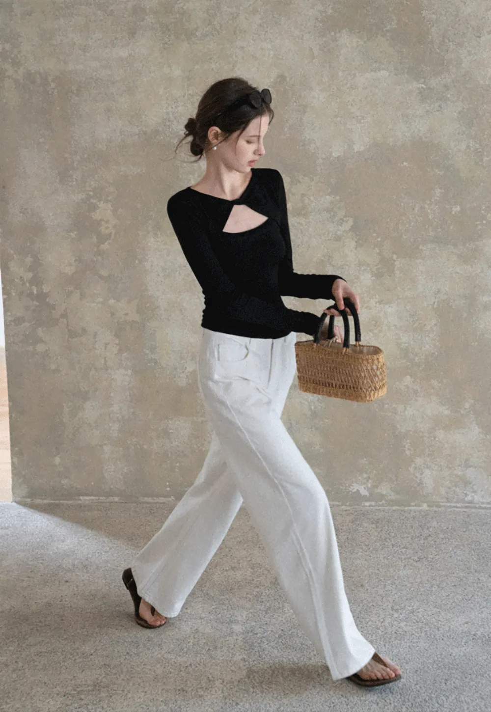 Long sleeve top with front cutout detail