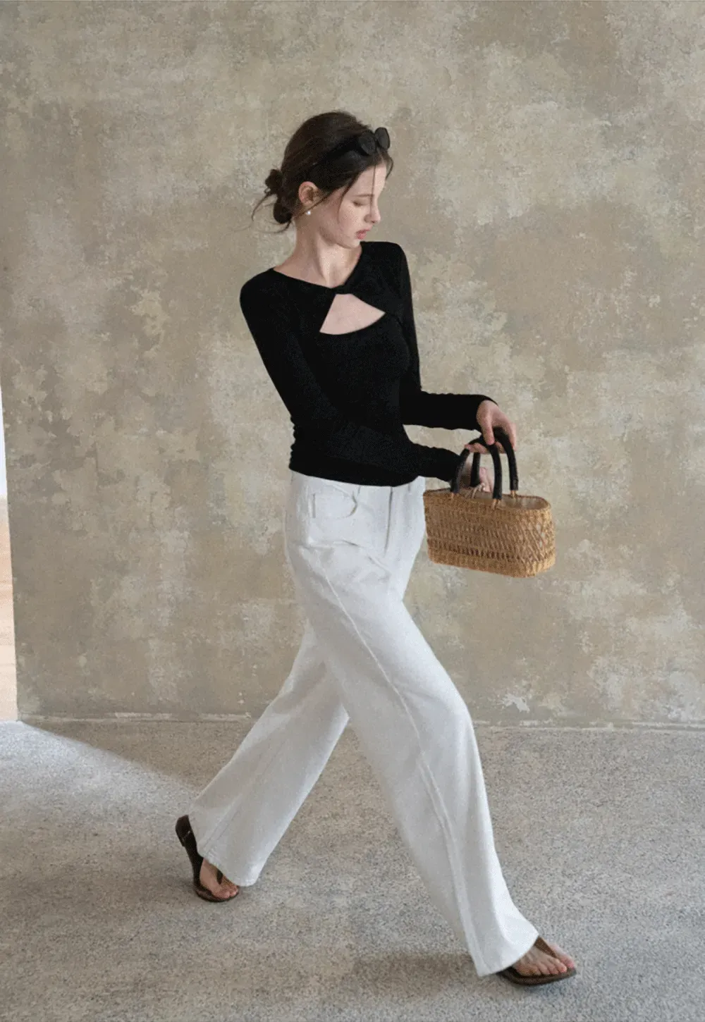 Long sleeve top with front cutout detail