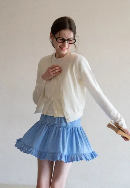 Knitted Vest with Button Closure and Embroidery