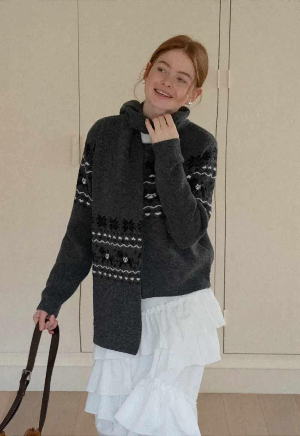 Winter Fair Isle Knit Sweater with Snowflake and Animal Pattern