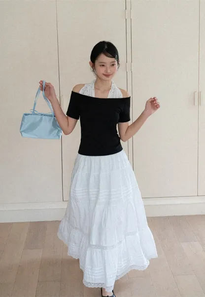 Off shoulder short sleeve top with halter neck detail