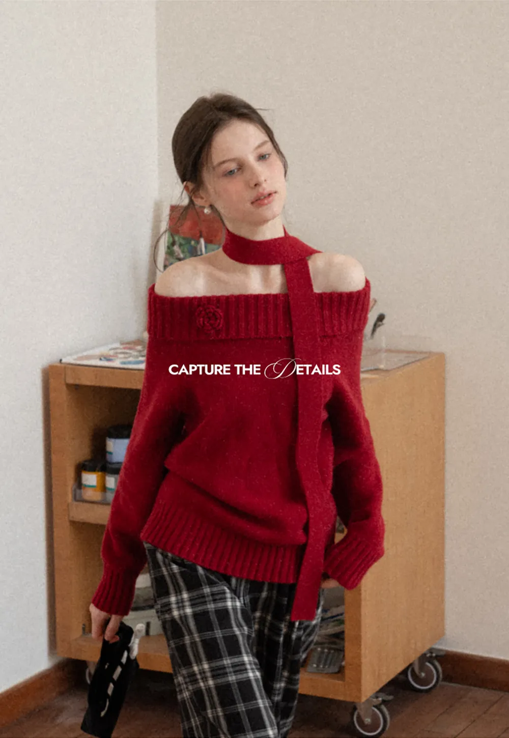 Elegant High Neck Knit Sweater with Tie Detail