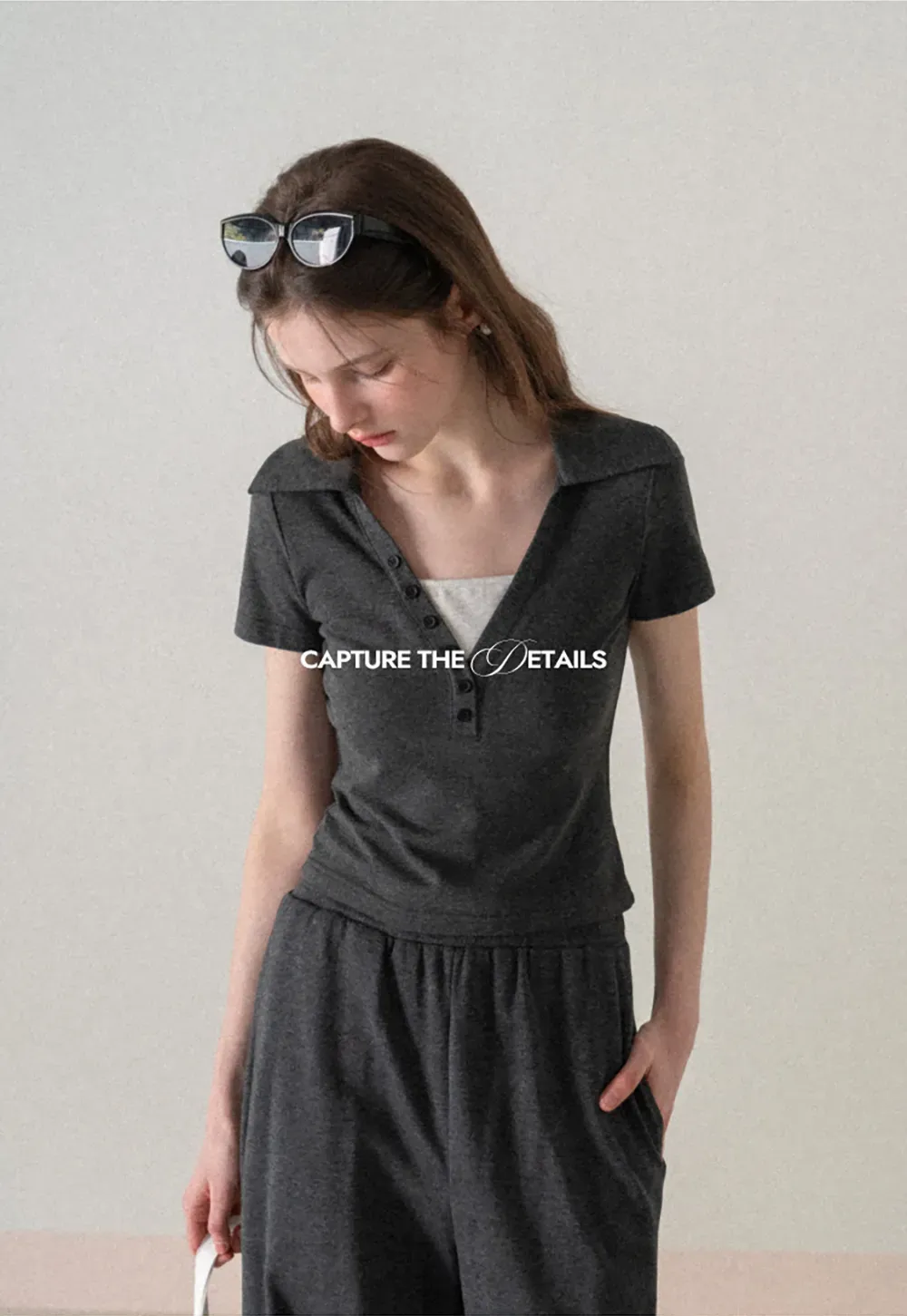 Polo shirt with buttons and wide leg casual pants