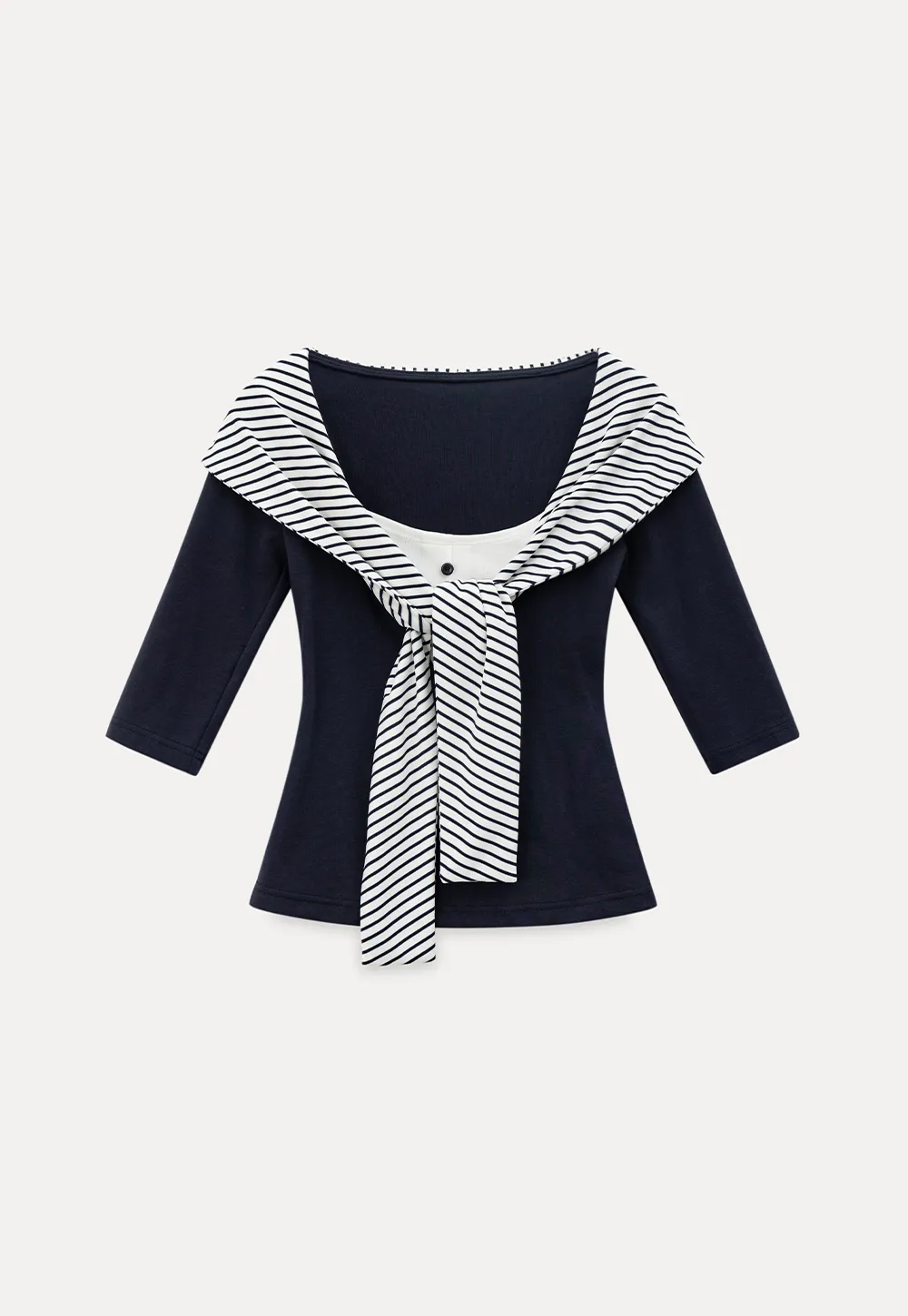 Striped collar tie front short sleeve top