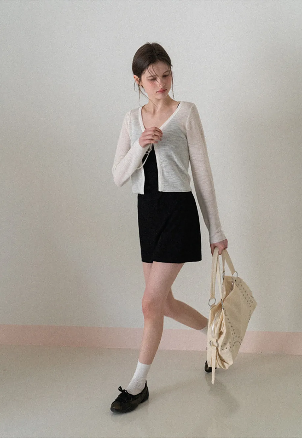 V Neck Long Sleeve Knit Cardigan with Front Tie