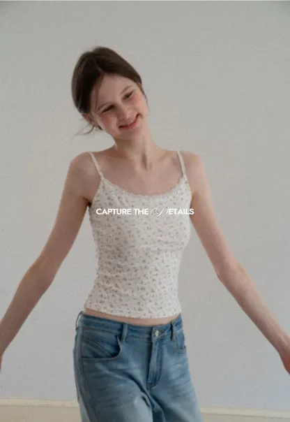 Short sleeve floral print top and tank top set