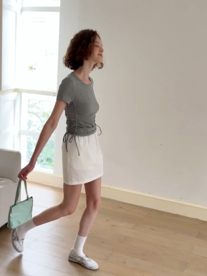 Side Ruched Short Sleeve Crew Neck T Shirt