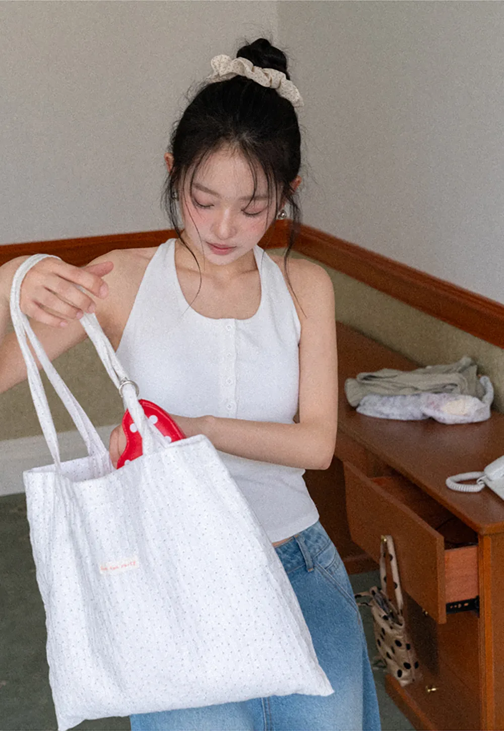 Sleeveless Halter Neck Top with Front Placket