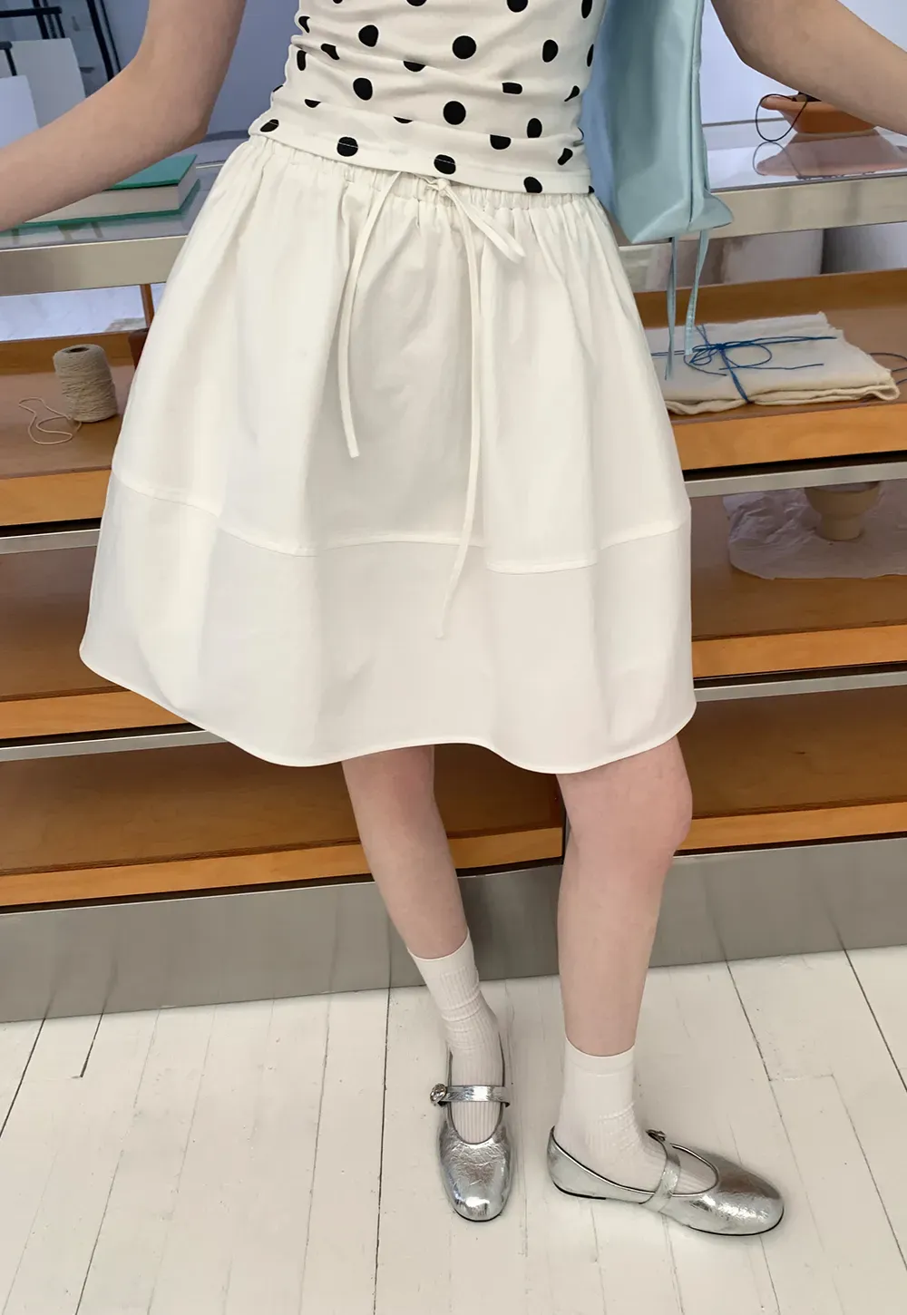 A-line skirt with drawstring waist and layered hem